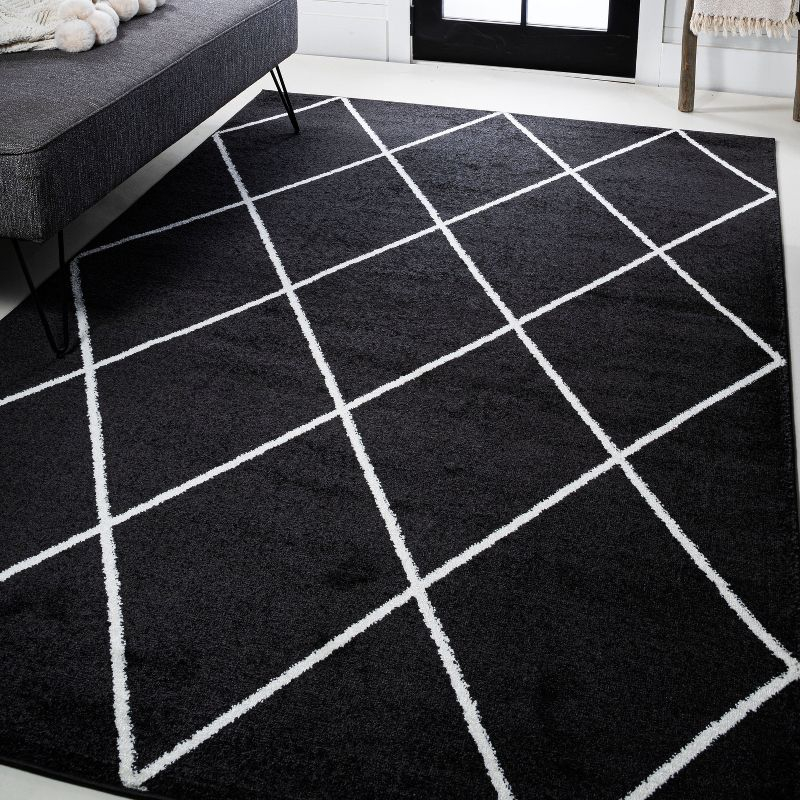 4'x6' Cole Minimalist Diamond Trellis Area Rug, Black/White - JONATHAN Y
