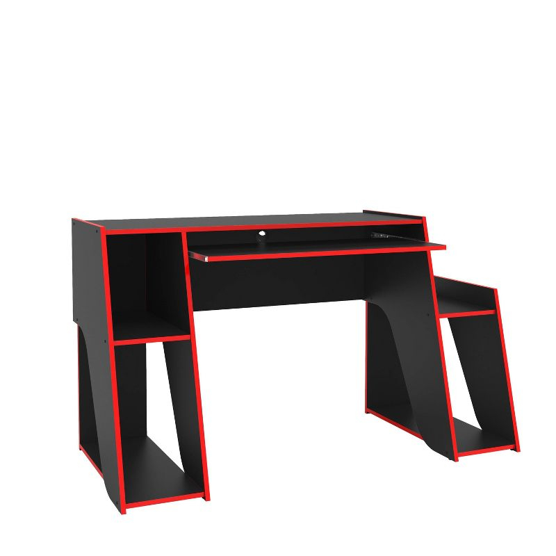 Polifurniture Kyoto Gaming Desk Black/Red : Modern Style, Adult Assembly, Open Storage Shelf, Wood Frame