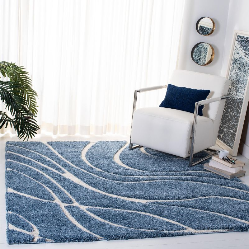 Florida Shag SG471 Power Loomed Indoor Area Rug - Light Blue/Cream - 6'7"x6'7" - Safavieh