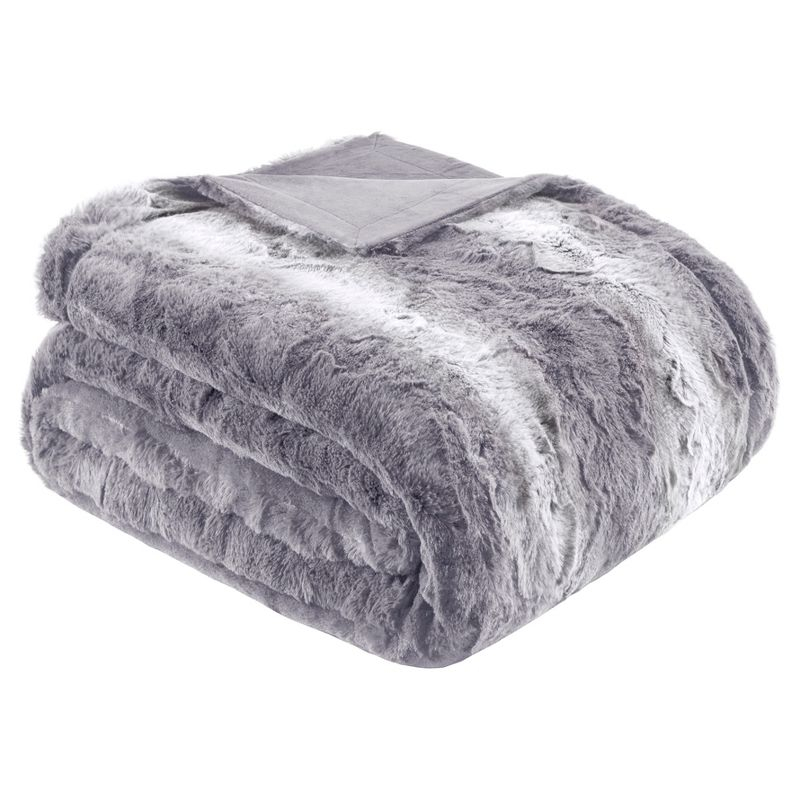 80"x96" Marselle Faux Fur Oversized Bed Throw Blanket Gray
