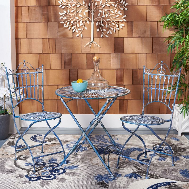 Belen Bistro Set, One Table And Two Chairs - Outdoor - PAT5020 - Mossy Blue - Safavieh