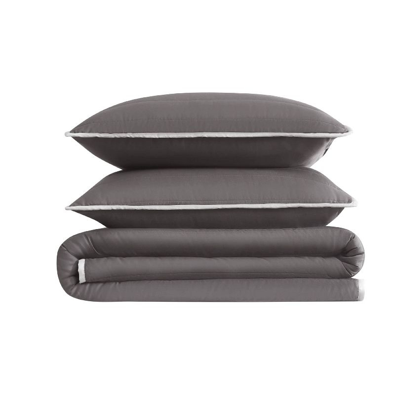 Christian Siriano 3pc Full/Queen Cotton Sateen Quilt Set Dark Gray