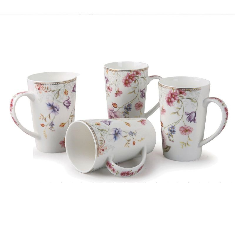 Lorren Home Trends Set of 4 Tall Mugs Floral Design