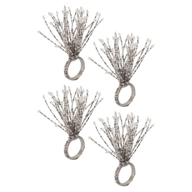 Saro Lifestyle Beaded Burst Design Napkin Rings (Set of 4), Silver