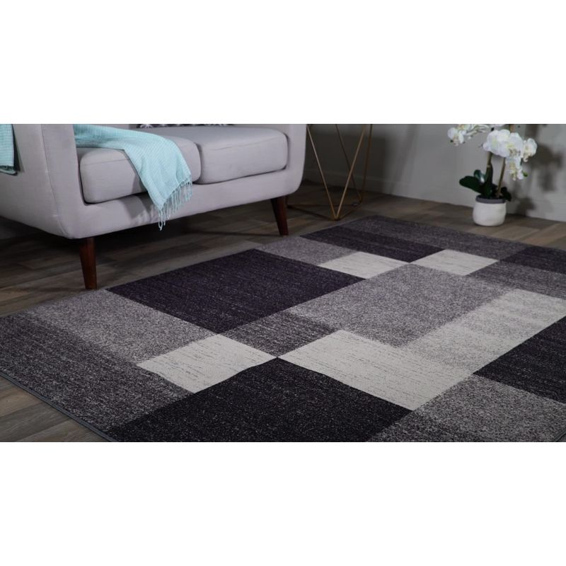 World Rug Gallery Modern Boxes Design Non-slip (Non-skid) Area Rug - Gray 2'7"x4'