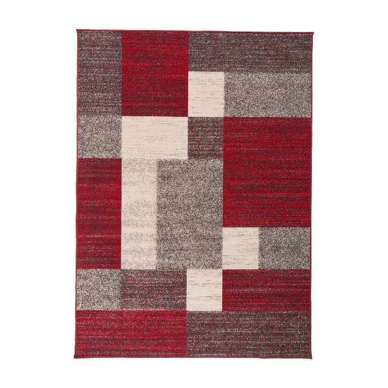 World Rug Gallery Modern Boxes Design Non-slip (Non-skid) Red 7'10" x 10' Area Rug