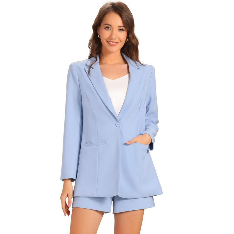 INSPIRE CHIC Women's Long Sleeves Blazer and Short Pants 2-Piece Suit Sets Light Blue X-Small
