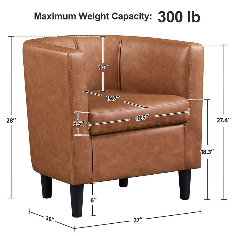 Yaheetech Faux Leather Upholstered Accent Chair Barrel Chairs, Brown