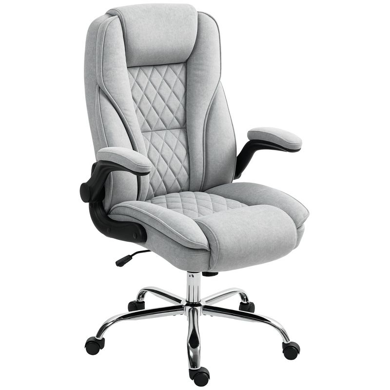 HOMCOM Executive Office Chair, Fabric Comfy Computer Desk Chair with Swivel Wheels, Flip-up Armrest, Adjustable Height, Gray