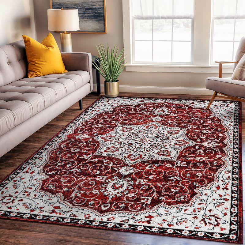 World Rug Gallery Traditional Medallion Area Rug - RED 5' X 7'