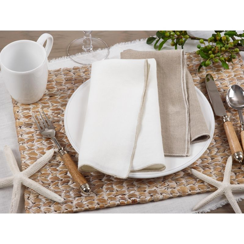 Saro Lifestyle Stitched Border Stonewashed Linen Napkins (Set of 4), Natural, 20" x 20"