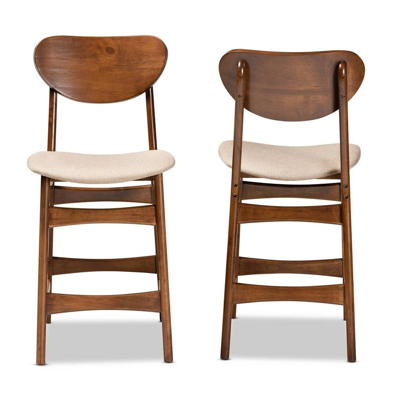 2pc Katya Fabric Upholstered and Wood Counter Height Barstool Set Brown - Baxton Studio: Walnut Finish, Foam Padded