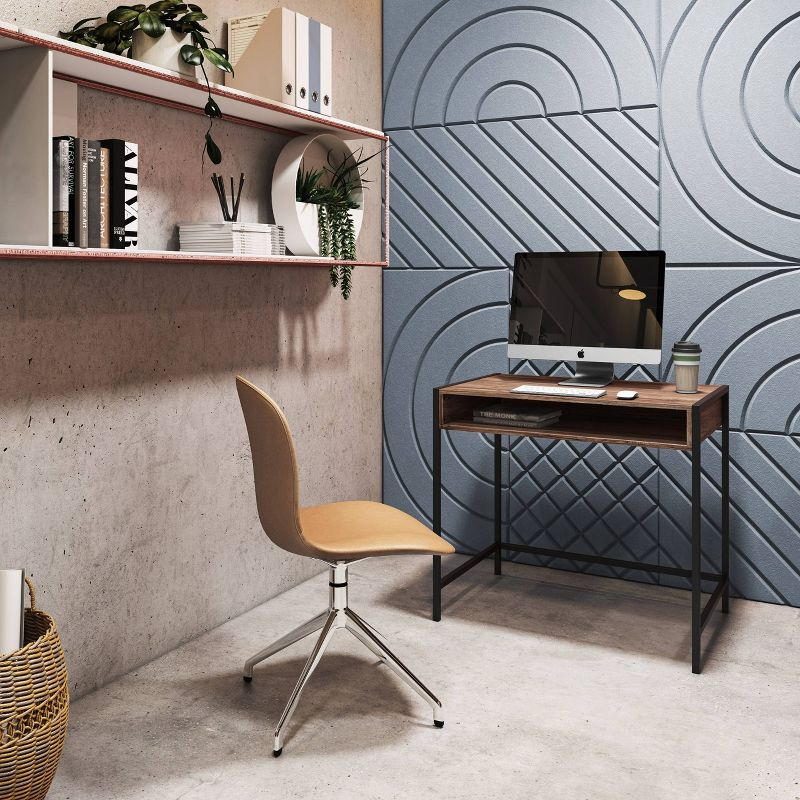 CorLiving Auston Wood Grain Desk Brown: 34" Modern Laminated Office, Open Storage Shelf