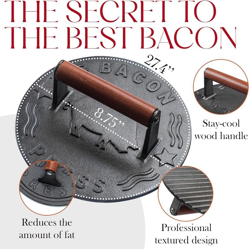 Bellemain 8.5-Inch Cast Iron Bacon Press – Heavy-Duty Grill Press for Perfect Bacon, Steak & More