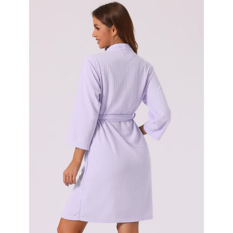 cheibear Women's Mid-Length Two Pockets Soft Spa & Bath Waffle Robes With Belt Purple Small