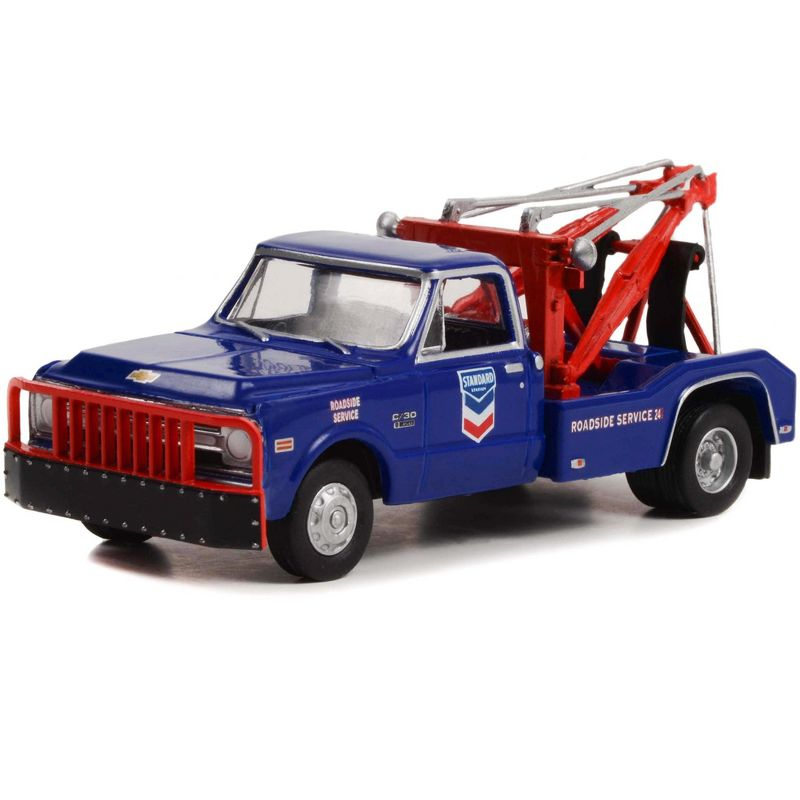 1969 Chevrolet C-30 Dually Wrecker Truck Dark Blue "Standard Oil Company Roadside Service" 1/64 Diecast Model Car by Greenlight