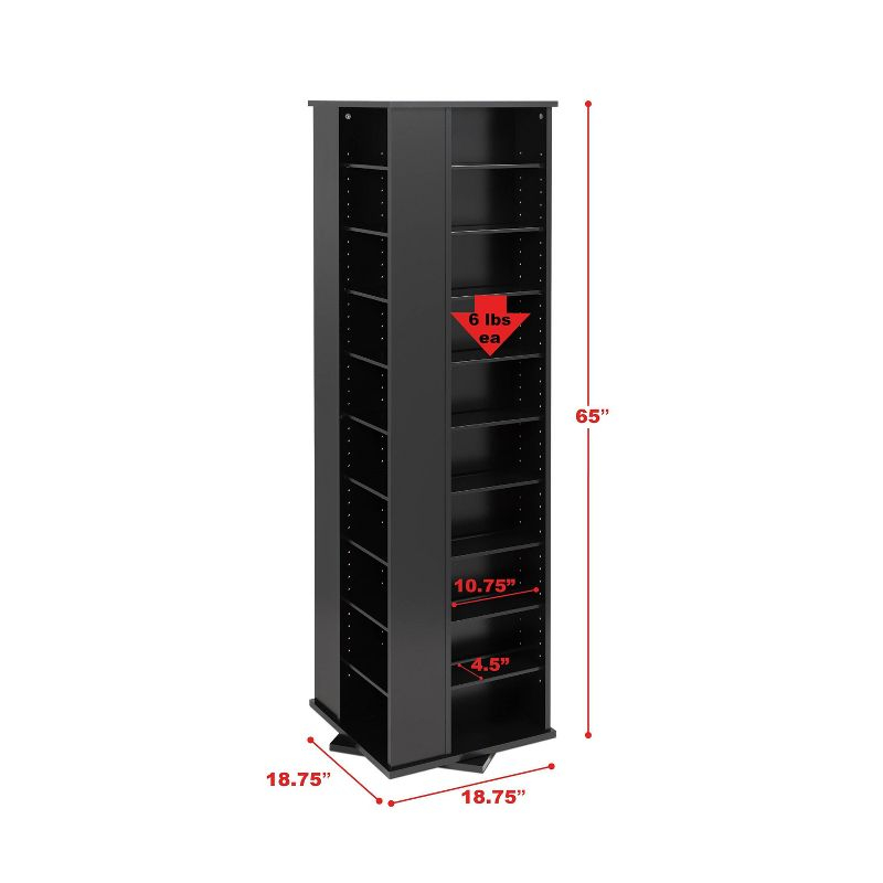 4 Sided Spinning Media Storage Black - Prepac: Holds 1040 CDs, 476 DVDs, Adjustable Shelves