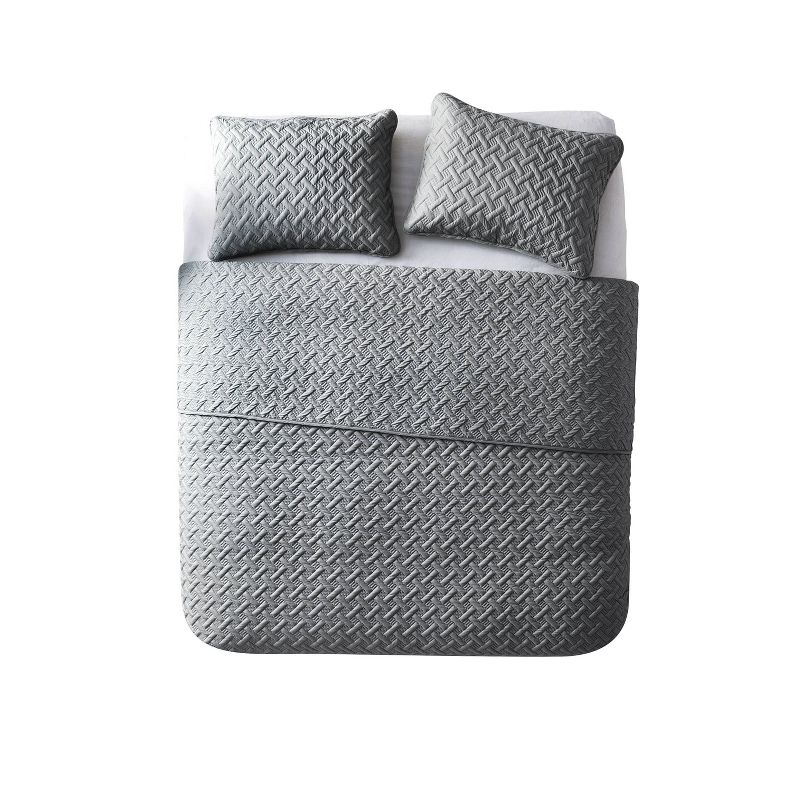 3pc Full/Queen Nina Embossed Quilt Set Gray - VCNY Home: Hypoallergenic Microfiber Coverlet with Shams