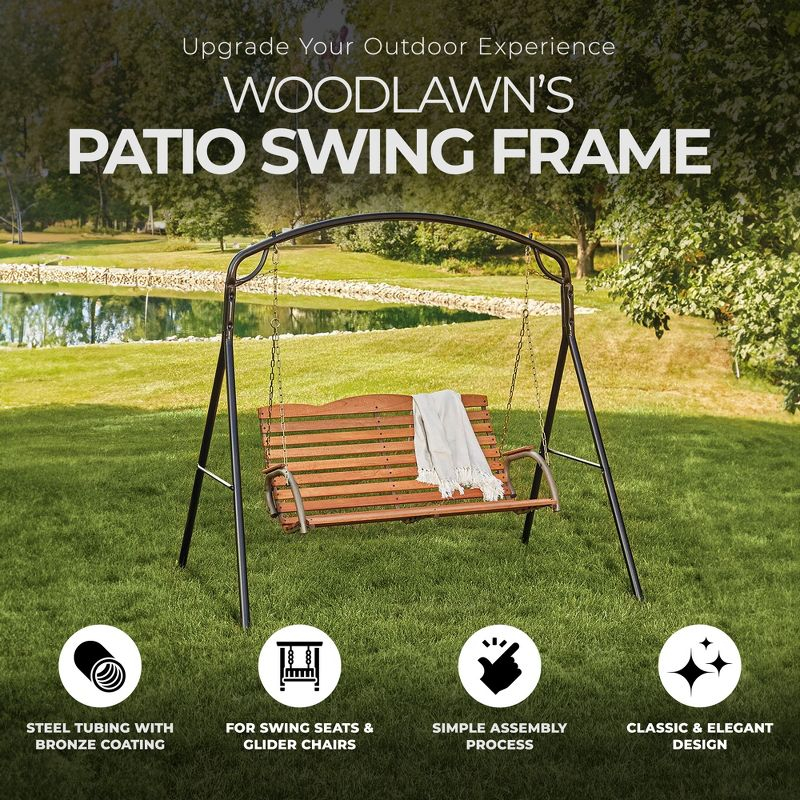 Woodlawn Easy to Assemble Patio Swing Frame with Steel Tubing and Powder Coated Finish for Garden, Lawn, Patio, and Porch Swings, Bronze