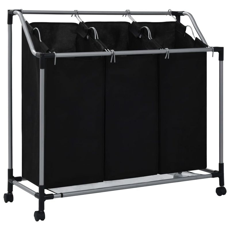 VidaXL Laundry Sorter with 3 Bags Black Steel