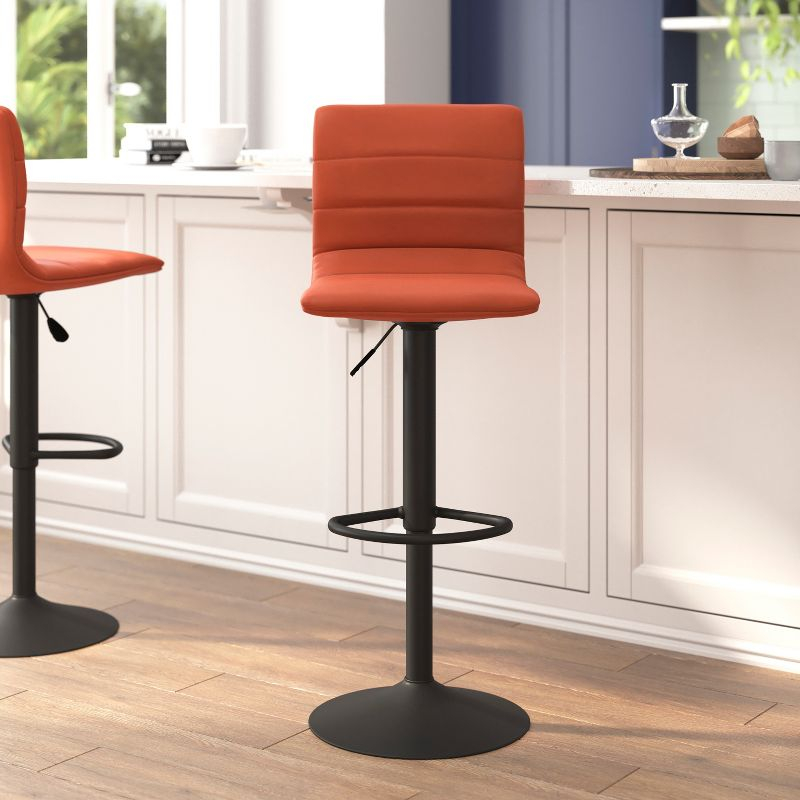 Flash Furniture Vincent Modern Cognac Vinyl Adjustable Bar Stool with Back, Counter Height Swivel Stool with Black Pedestal Base