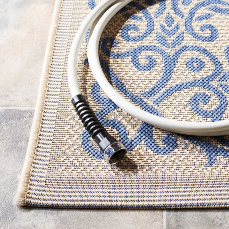 Courtyard CY1588 Power Loomed Indoor and Outdoor Runner Rug - Natural/Blue - 2'3"x10' - Safavieh