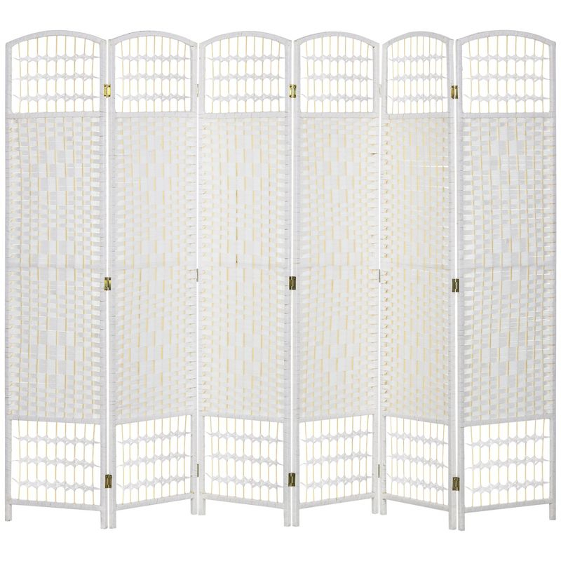 HOMCOM 6 Panel Room Divider Folding Privacy Screen, 5.6' Room Separator, Wave Fiber Freestanding Partition Wall Divider for Rooms, White