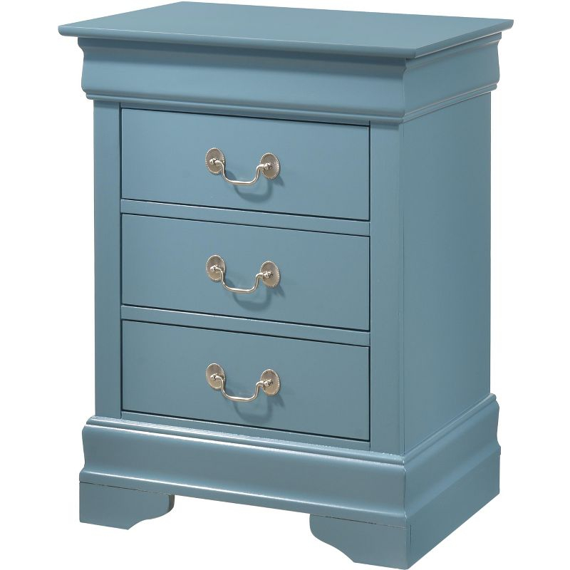 Passion Furniture Louis Philippe 3-Drawer Teal Nightstand (29 in. H x 21 in. W x 16 in. D)