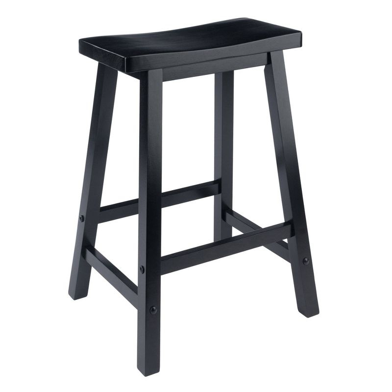 24" Satori Saddle Seat Counter Height Barstool Black - Winsome: Solid Hardwood, Backless Design