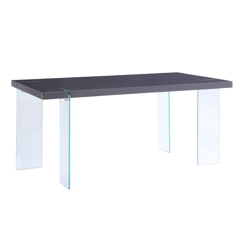 66" Noland Dining Table Gray High Gloss/Clear Glass - Acme Furniture: Modern Rectangular 30" High, Seats 6