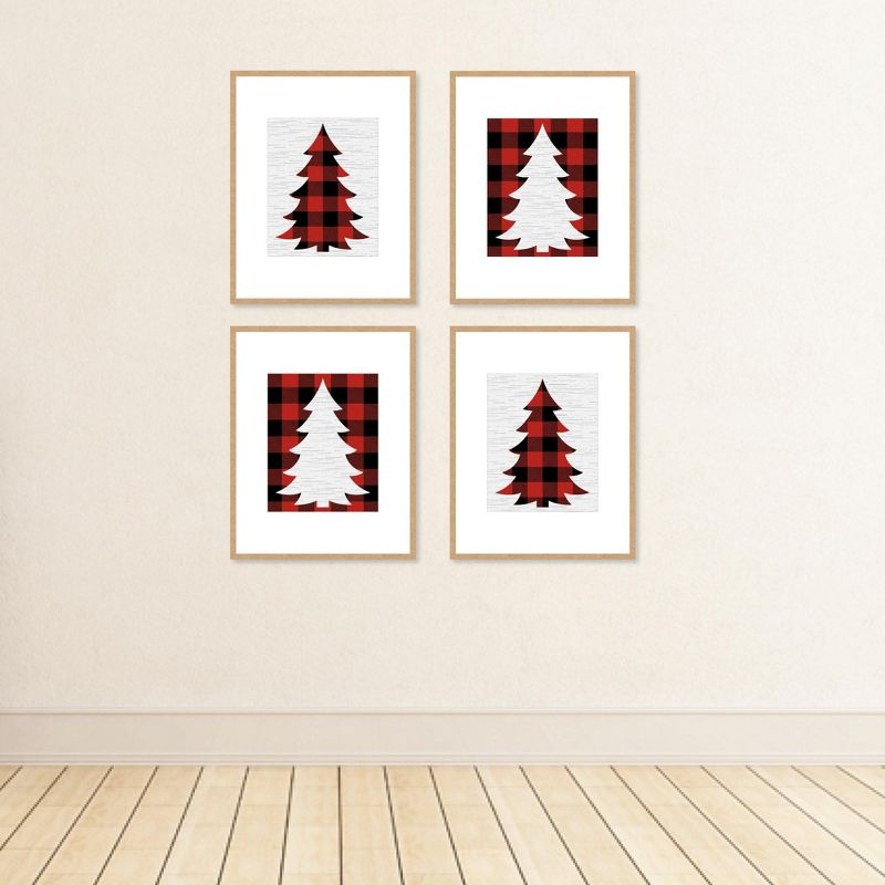 Big Dot of Happiness Holiday Plaid Trees - Unframed Buffalo Plaid Christmas Linen Paper Wall Art - Set of 4 - Artisms - 8 x 10 inches