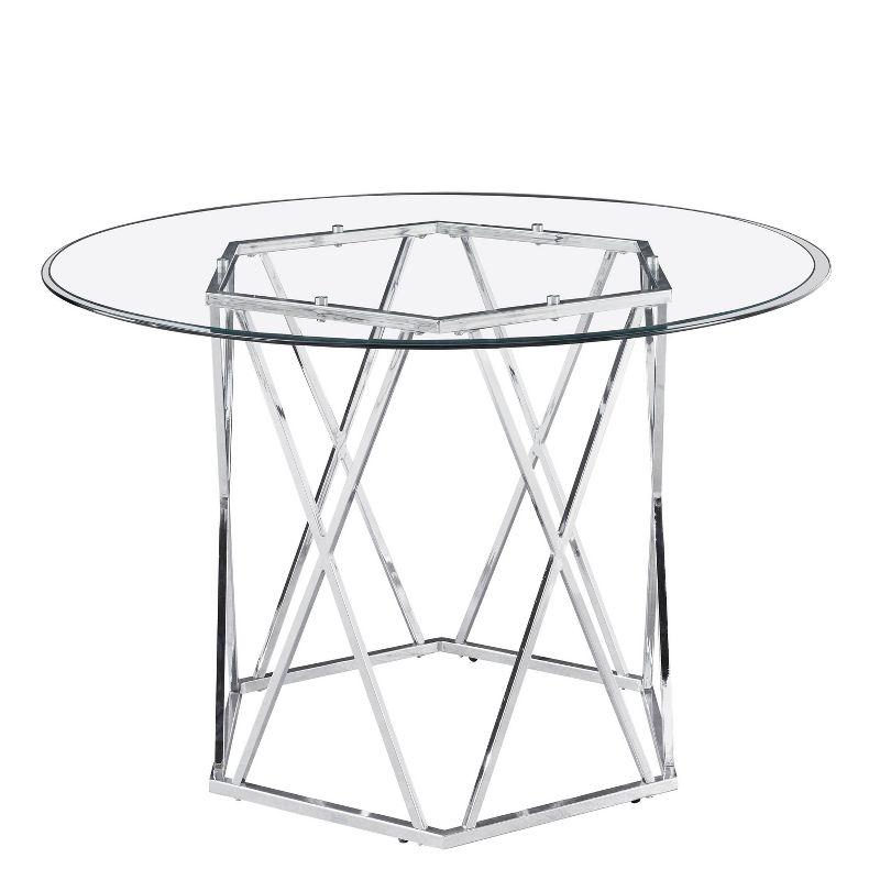 Steve Silver Co. Escondido Dining Table Chrome : 48" Modern Glass Top, Metal Frame, Seats 4