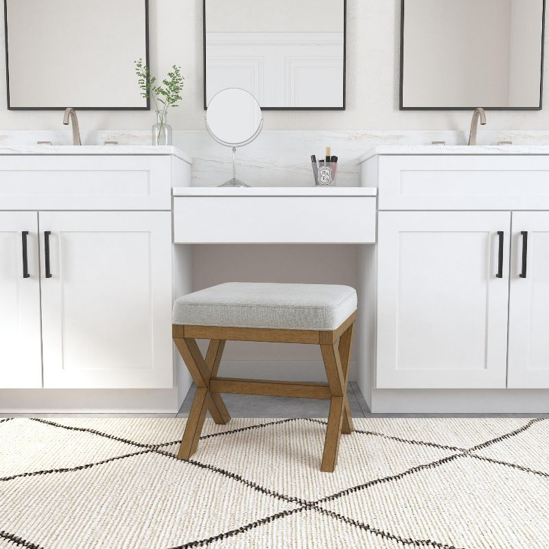 Hillsdale Furniture 18.5" Somerset Backless Wood Vanity Stool Fog: Padded Ottoman Bench, Polyester Upholstery
