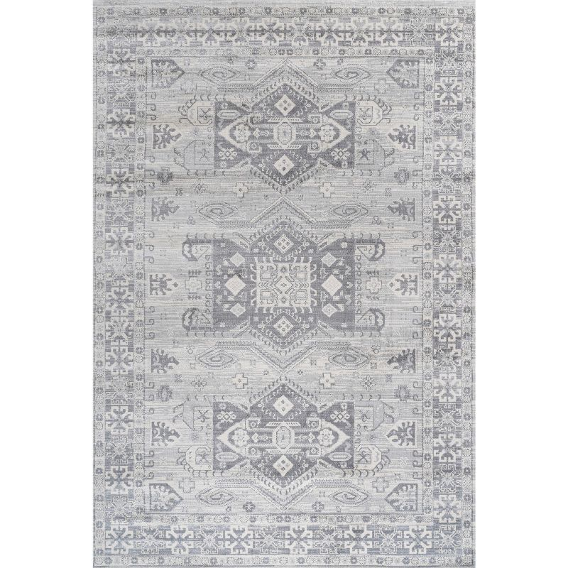 4'x6' Modern Persian Vintage Medallion Area Rug, Light Gray - JONATHAN Y