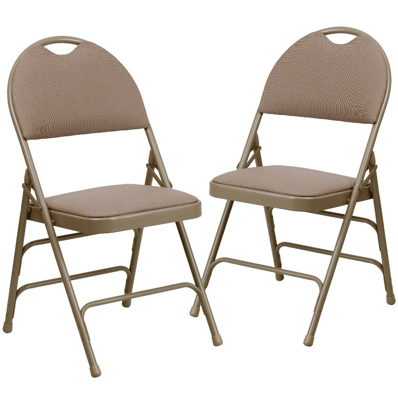Flash Furniture 2 Pack HERCULES Series Ultra-Premium Triple Braced Beige Fabric Metal Folding Chair with Easy-Carry Handle
