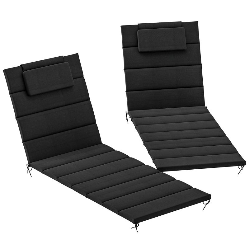 Outsunny Foldable Lounge Chair Cushion Set of 2, UPF50+ 230gsm Olefin and 25D High-Density Foam, Chaise Lounge Cushion Set, 80" x 26", Black