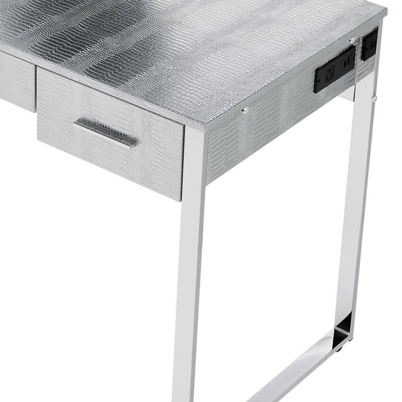 50" Myles Vanity Table Antique White, Chrome Finish - Acme Furniture: Built-in Outlet, USB, Storage