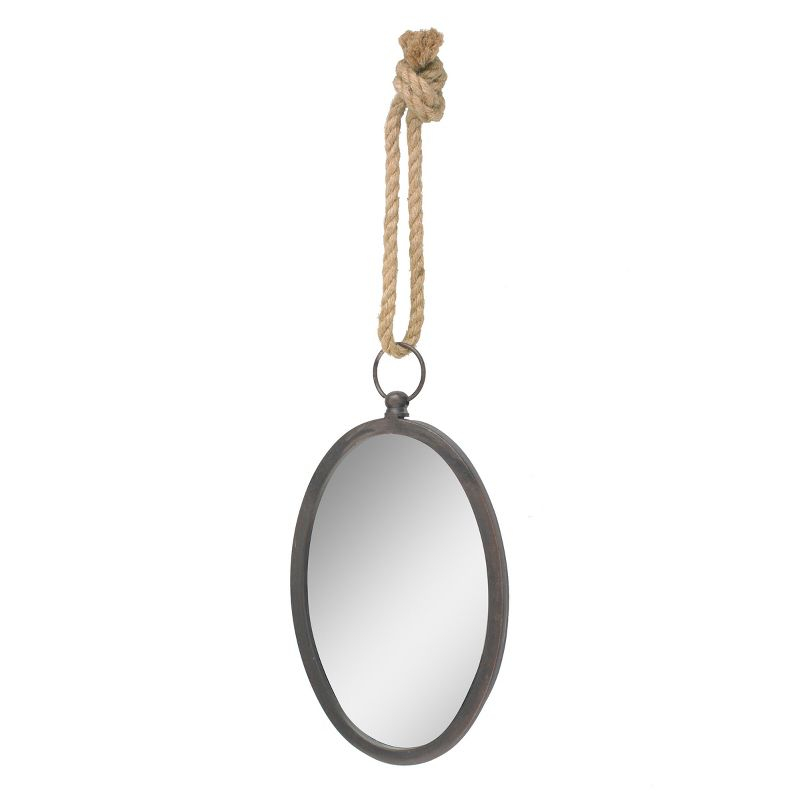 Large Oval Metal Wall Mirror with Rope Hanging Loop - Stonebriar Collection: Farmhouse Style, No Assembly Required