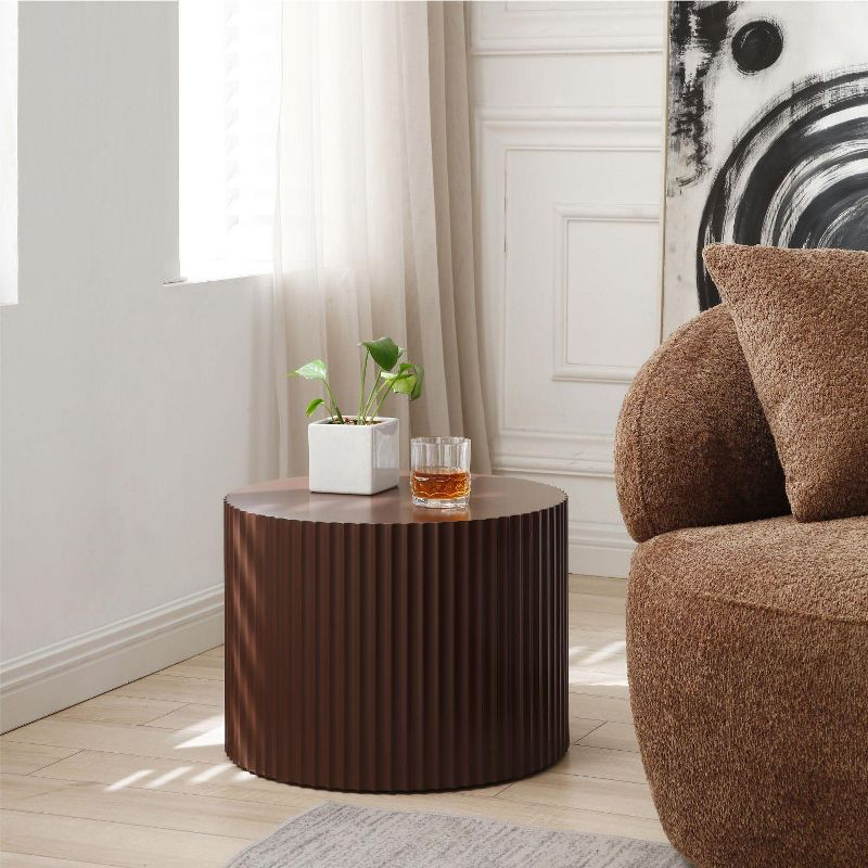Handcraft Round Coffee Table Set of 2,Brown Nesting Side Table End Table,Modern Drum Side Table for Small Space,Living Room,Office,Bedroom-Cuddlewood