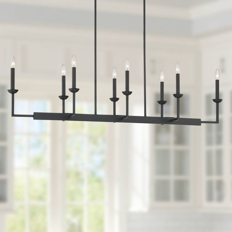 Possini Euro Design Black Linear Pendant Chandelier 50" Wide Industrial 8-Light Fixture for Kitchen Island Dining Room House Foyer