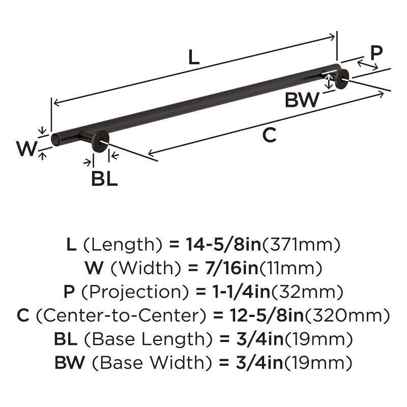 Amerock Radius 12-5/8 inch (320mm) Center-to-Center Oil-Rubbed Bronze Cabinet Pull
