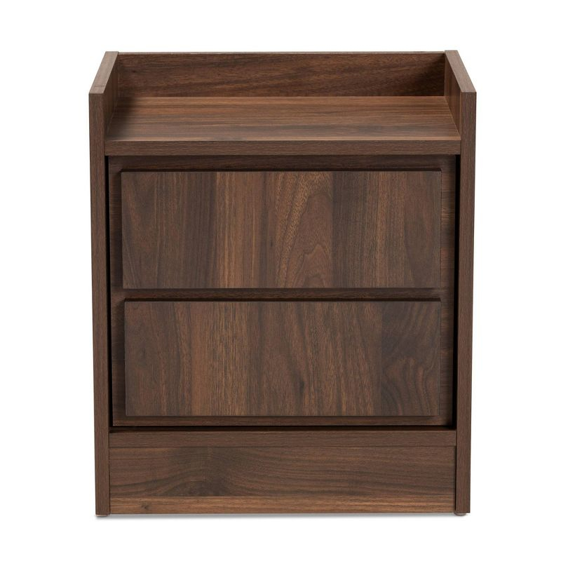 2 Drawers Hale Wood Nightstand Walnut/Brown - Baxton Studio: Modern Bedside Table, Enclosed Top, MDF