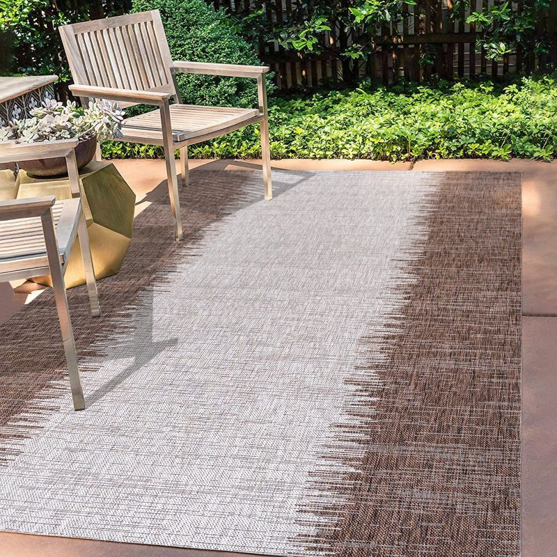 5'x8' Tavira Modern Strie' Indoor/Outdoor Area Rug, Brown/Beige - JONATHAN Y