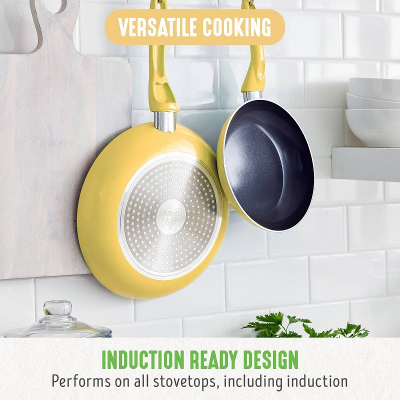 GreenLife Essentials 8" Ceramic Nonstick Aluminum Fry Pan Light Yellow: Dishwasher-Safe, Smooth Surface Induction Compatible