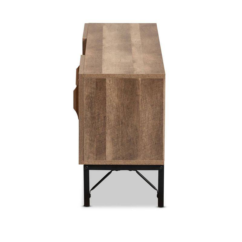 Veanna Bohemian Natural Wood and Metal 2 Door Synthetic Rattan TV Stand for TVs up to 40&#34; Brown/Black - Baxton Studio
