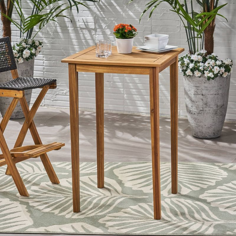 Polaris Acacia Wood Square Bar Table Teak - Christopher Knight Home: Outdoor Patio Furniture, Weather-Resistant