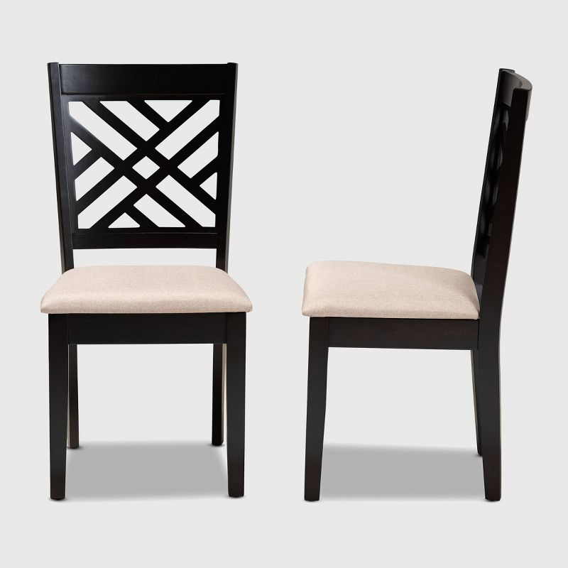 2pc Caron Upholstered Wood Dining Chair Set Sand Brown/Espresso - Baxton Studio: Modern Cut-Out Back, Polyester, Rubberwood Frame