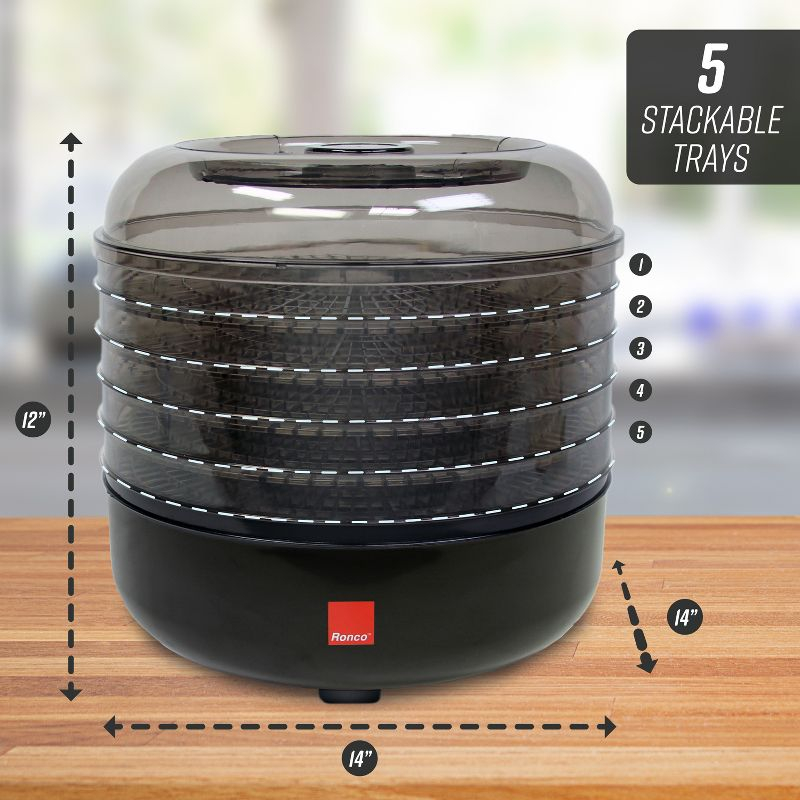 Ronco Beef Jerky Machine with 5 Stackable Trays, Easy-to-Use Dehydrator and Food Preserver Black