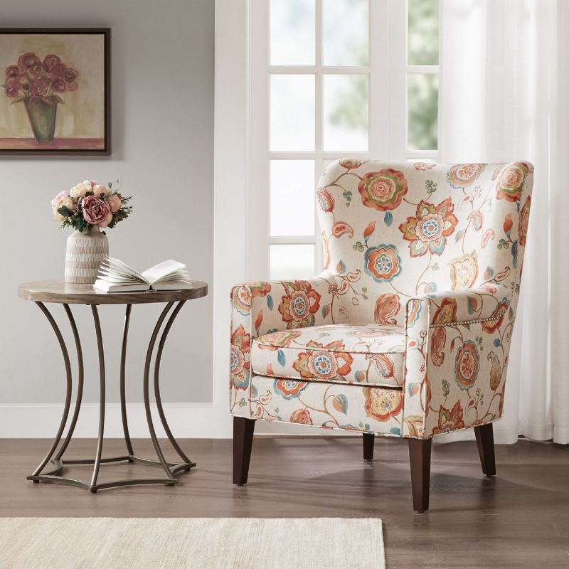 Donner Accent Chair Cream - Madison Park: Elegant Wingback, Silver Nailhead Trim, Morocco Finish Legs