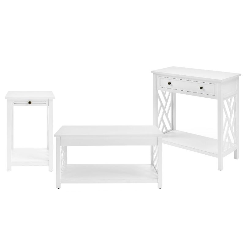 36" Middlebury Coffee Table, End Table with Tray and Console Table White - Alaterre Furniture: Living Room 3-Piece Set